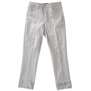 JOSEPH RIBKOFF Embellished Skinny Jeans Size 12 Beige Bejeweled Stretch Denim